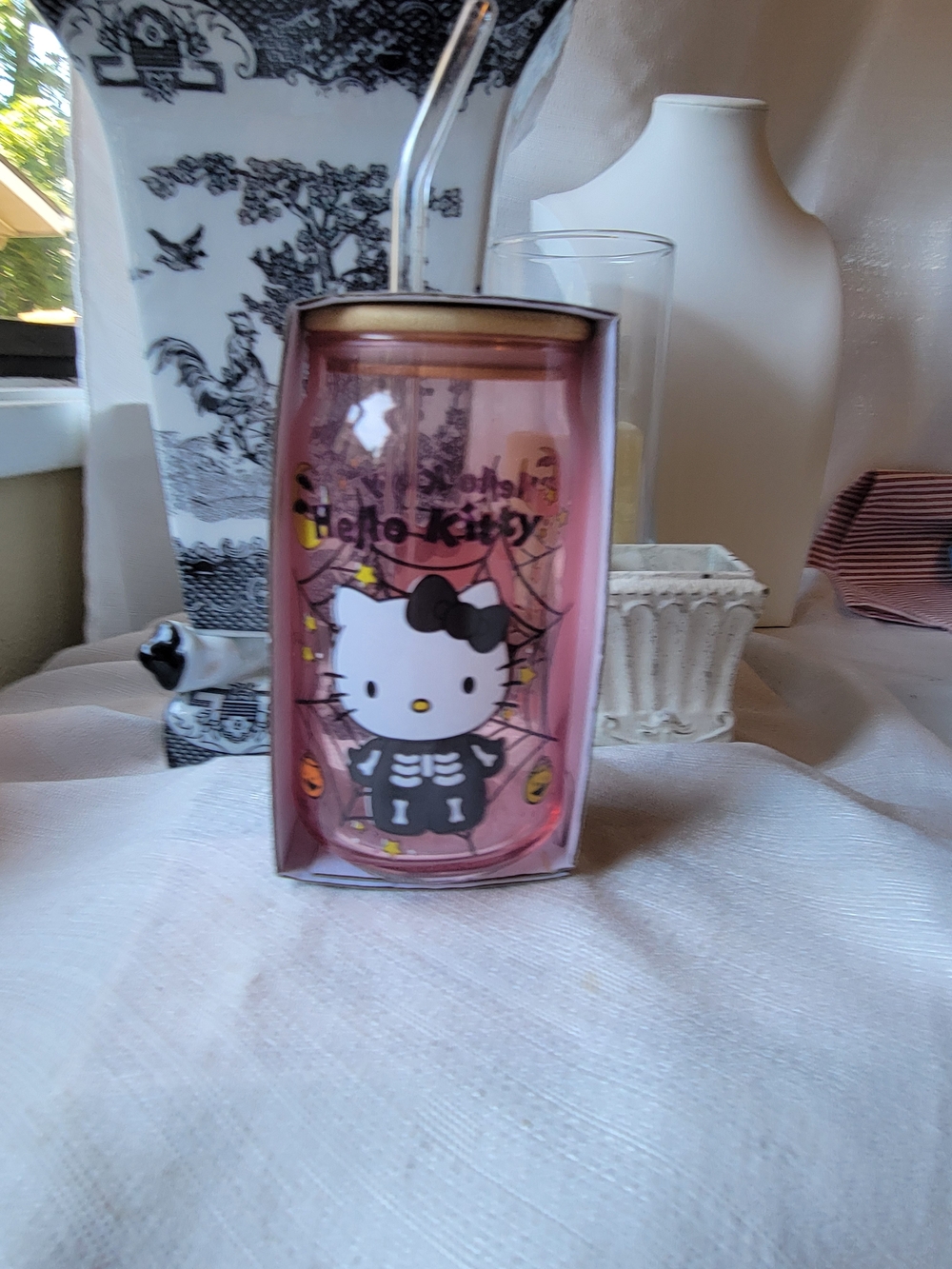 Hello Kitty Glass Halloween Tumbler with Straw
